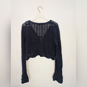 Frye Navy Open Knit Tie Front Cropped Sweater Cardigan L